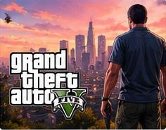 GTA V artwork with Franklin overlooking Los Santos